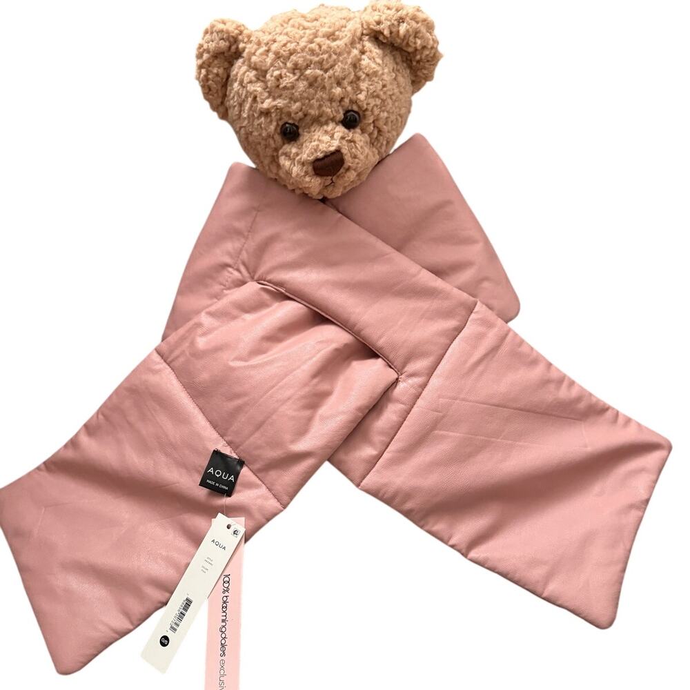 AQUA BLOOMINGDALES NWT Petal Pink Faux Leather Puffer Pull Through Scarf